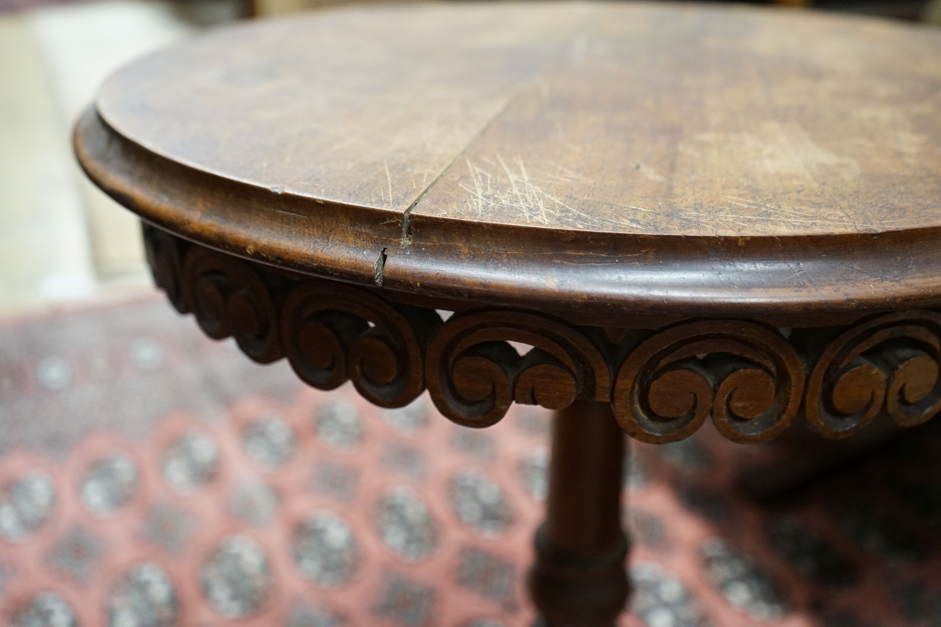 A late 19th Anglo Indian hardwood circular tripod wine table, diameter 53cm, height 69cm